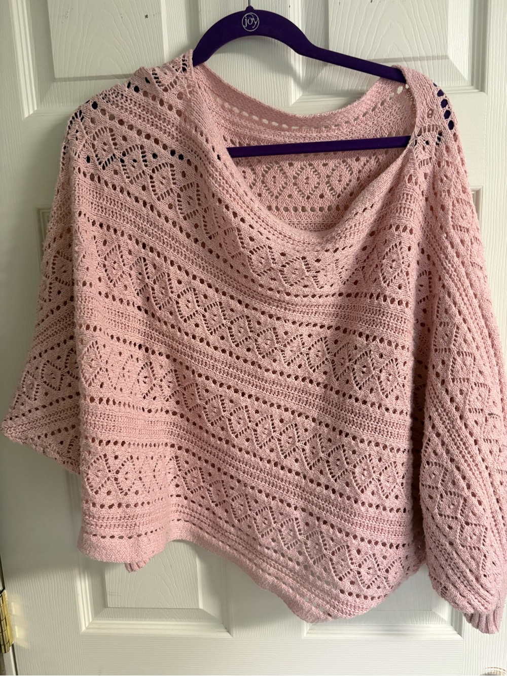 SHEIN Pink Off-the-Shoulder Lace-Knit Sweater
